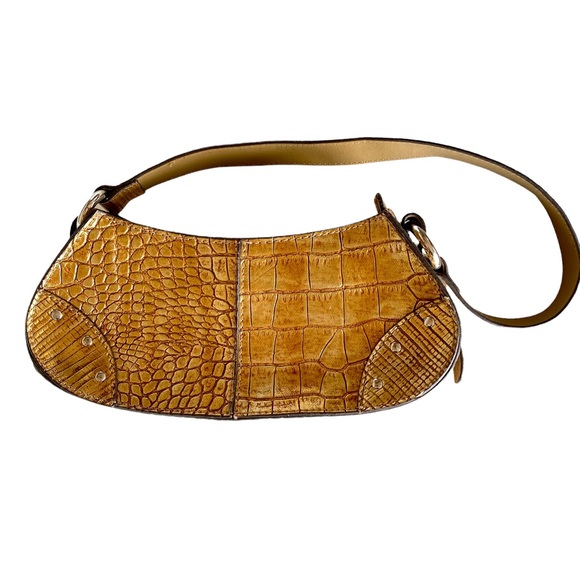 Emilie M Coppery Gold Vegan Faux Leather Simulated Crocodile Baguette Bag - Picture 4 of 8
